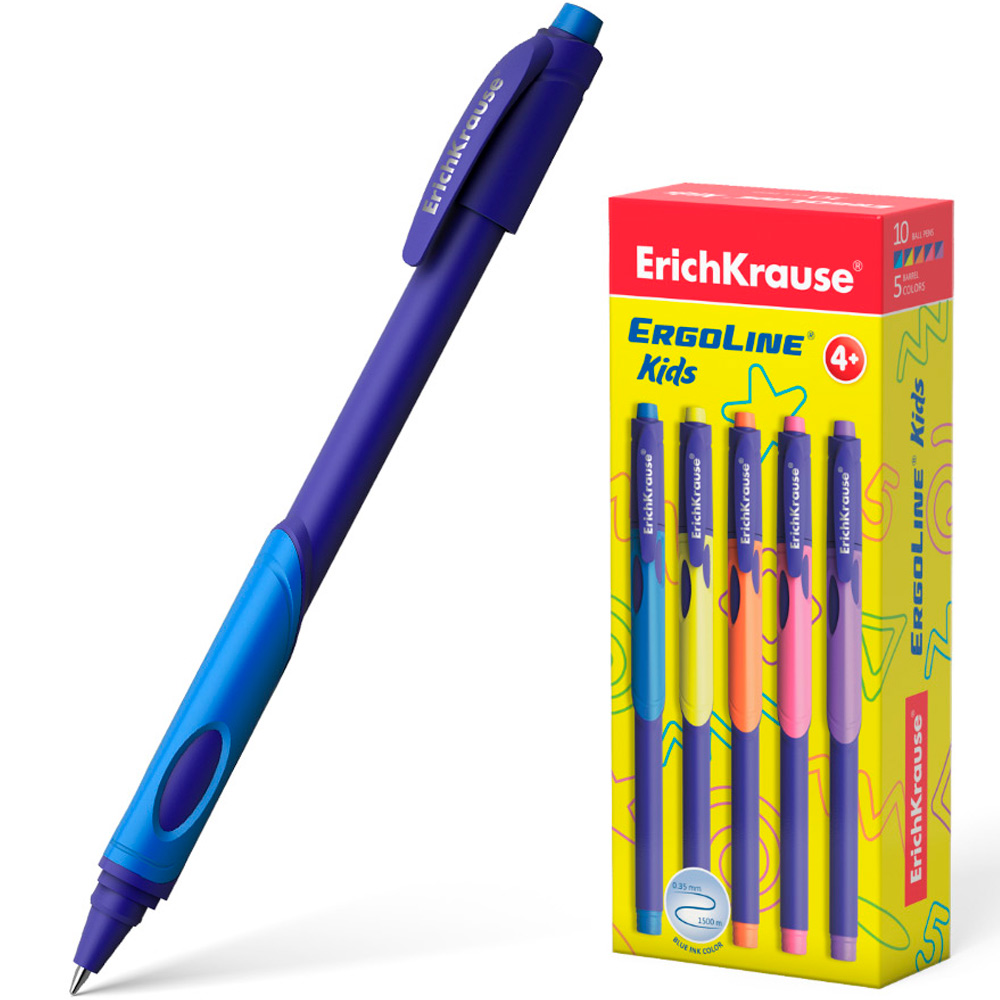 Ручка шарик синий ErgoLine® Kids Stick&Grip Neon 0.7, Super Glide Technology 41539 /Erich Krause/