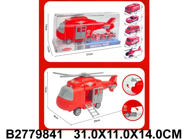 Вертолет инерц. DY539-9 Пожарный с набором машин п/к