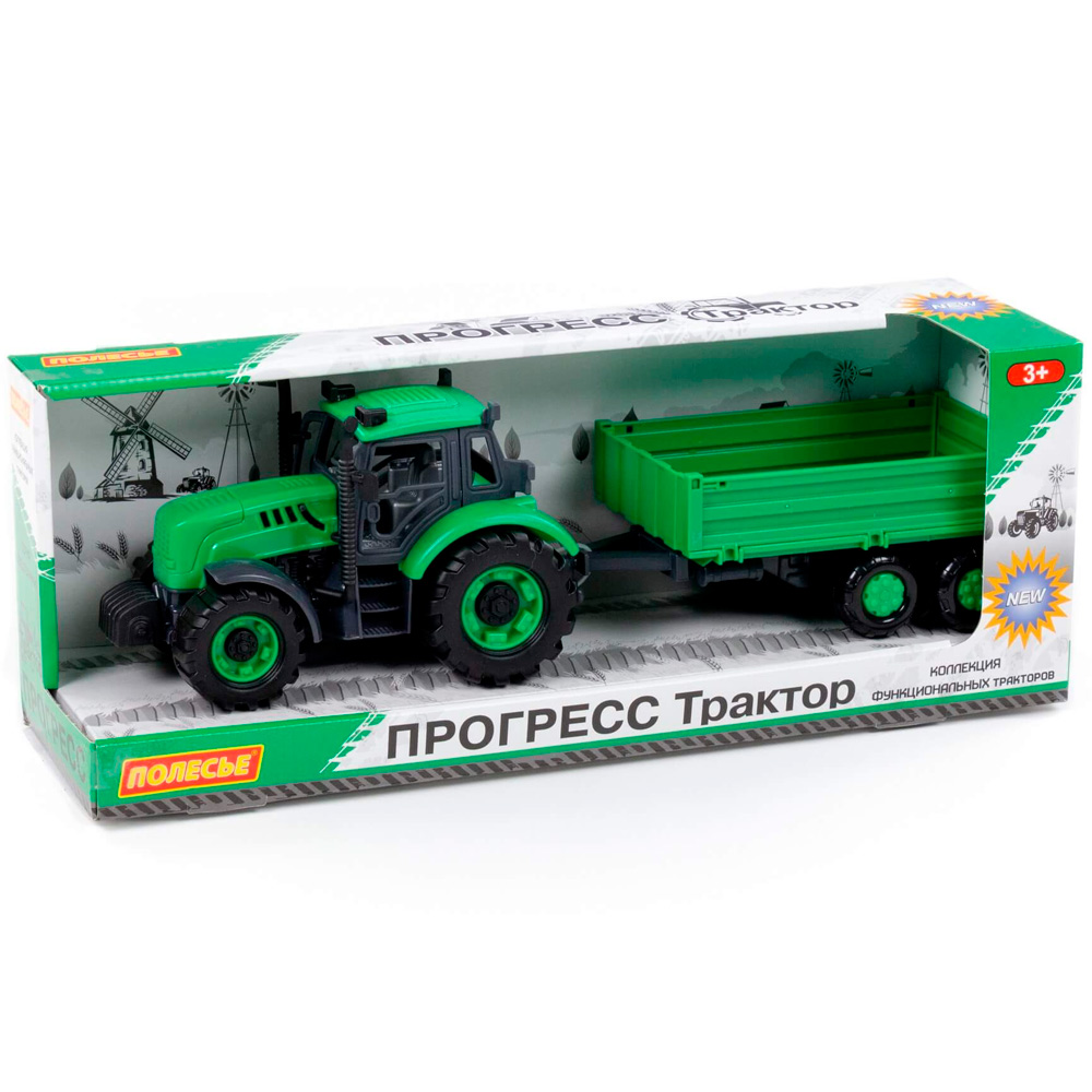 Трактор "Прогресс" с бортовым прицепом инерц. зеленый в кор. 912603 П-Е /8/.