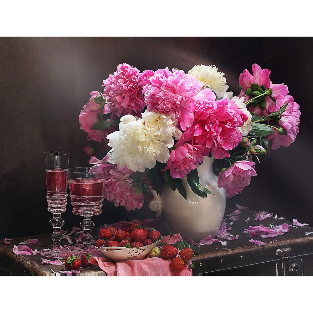 Набор ДТ Алмазная мозаика Розовые цветы на столе 30*40см 20 цв част зап ACA027.