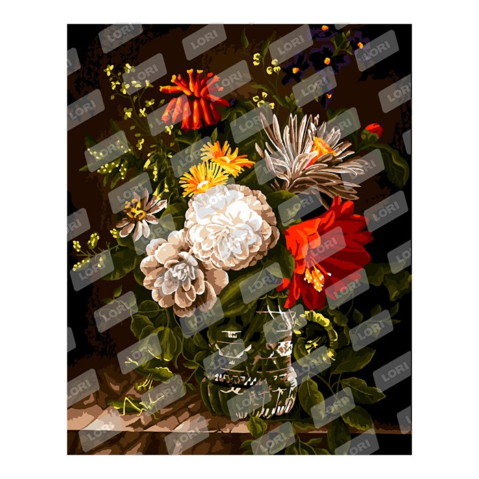 Набор ДТ Картина по номерам "Цветы в граненой хрустальной вазе" на подрамнике 40*50 см Рх-058 Lori.